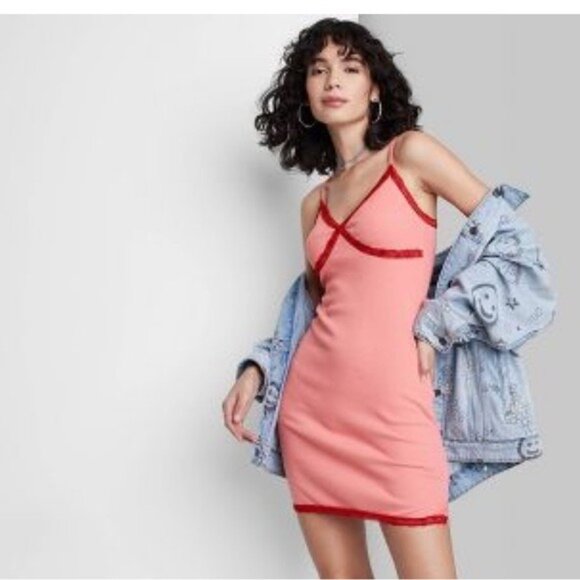 Wild Fable Pink Red Lace Trim Mini Dress • Coquette Babydoll Grunge Y2K Revive S - Picture 4 of 13